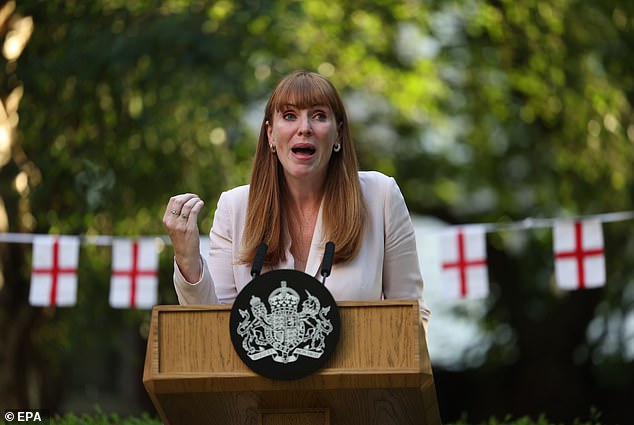 Britain's Deputy Prime Minister Angela Rayner addresses a reception for the UEFA Women's EURO 2025 winners England in the garden at 10 Downing Street in July