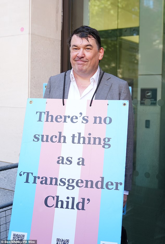'There's no such thing as a "Transgender Child" was written on one side of the placard that Linehan wore outside before entering court