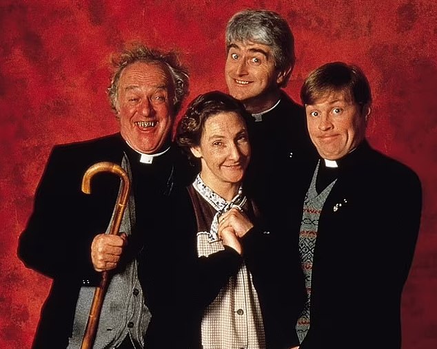 Linehan co-created Channel 4 sitcom Father Ted starring (left to right) Frank Kelly, Pauline McLynn, Dermot Morgan and Ardal O'Hanlon