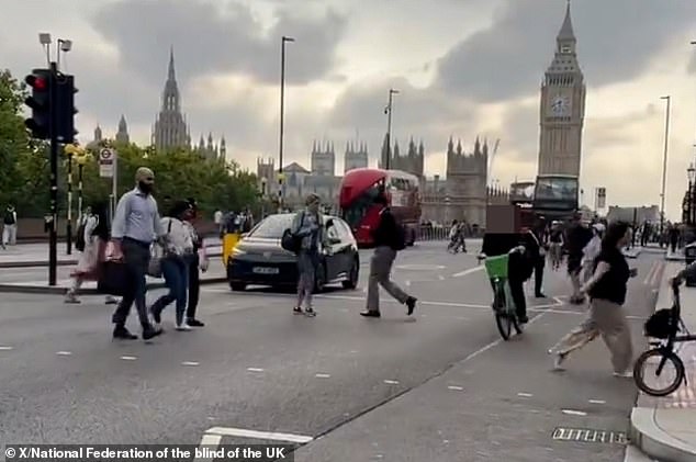 Cyclists have been riding at speed between pedestrians crossing Westminster Bridge Road
