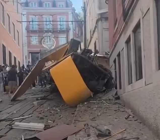 Further footage from the site showed emergency responders pulling survivors from the mangled tram-like funicular, which shuttles people up and down a hillside in the Portuguese capital