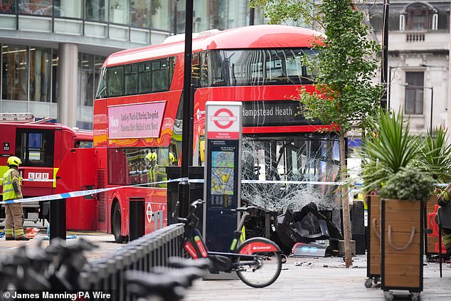 Pictures from the scene shown the vehicle, a route 24 bus, with a smashed front windscreen