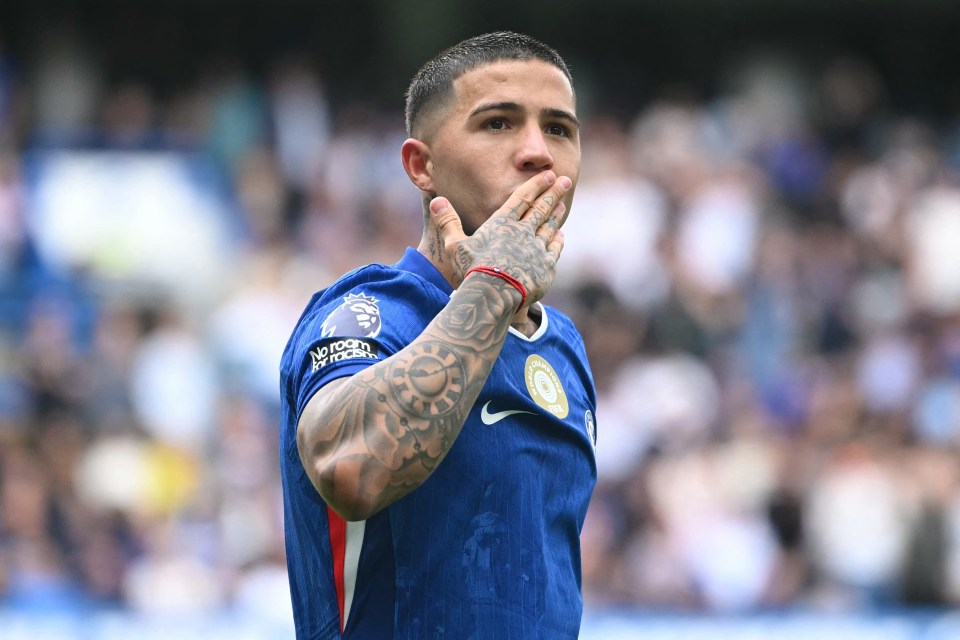 Enzo Fernandez celebrates scoring a goal.