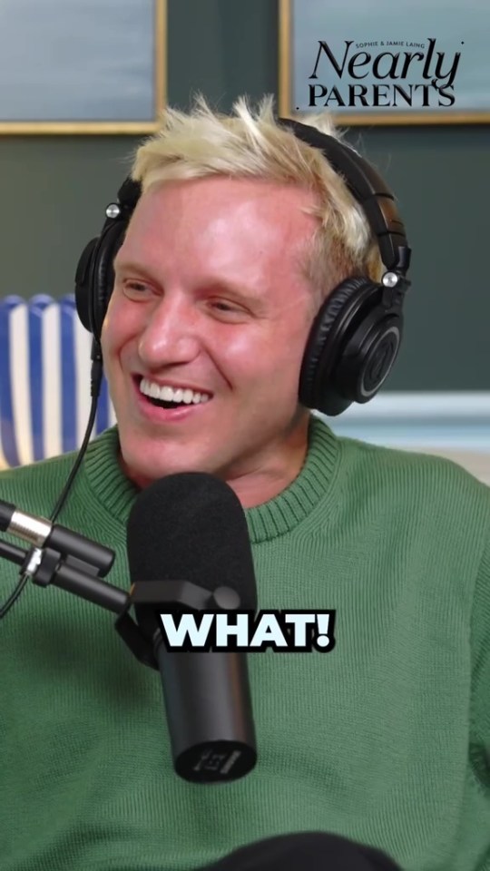 Jamie Laing reacting to a story on the Nearly Parents podcast.