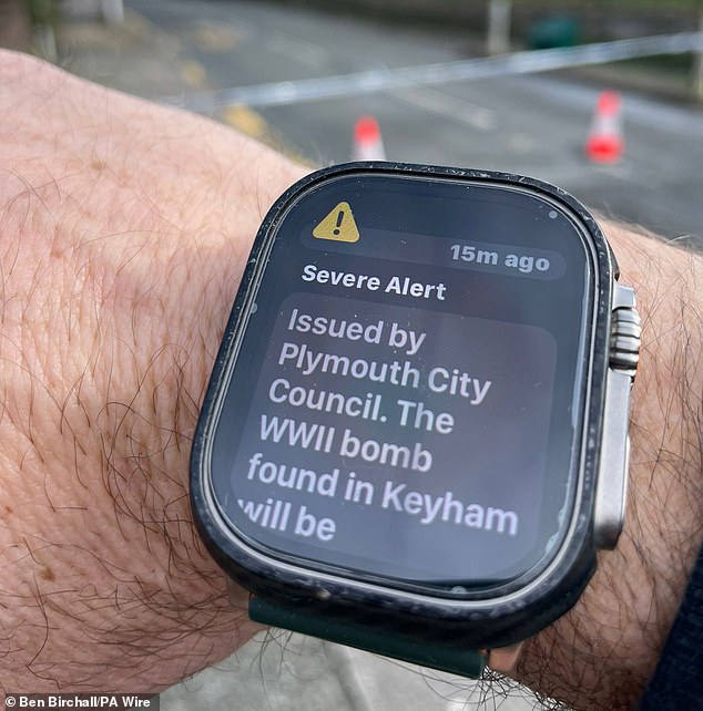 The alert system was used in Plymouth after an unexploded World War II bomb was uncovered and had to be removed