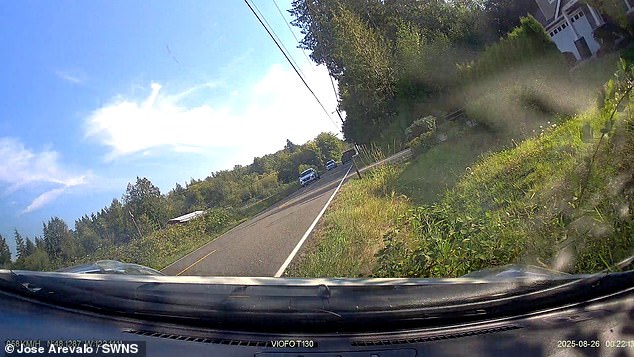 A different angle of the dashcame footage showed the car driving off the road