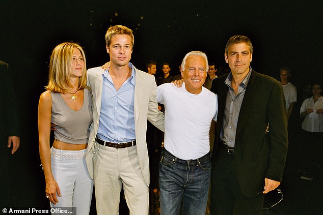 Armani with Jennifer Aniston, Brad Pitt and George Clooney