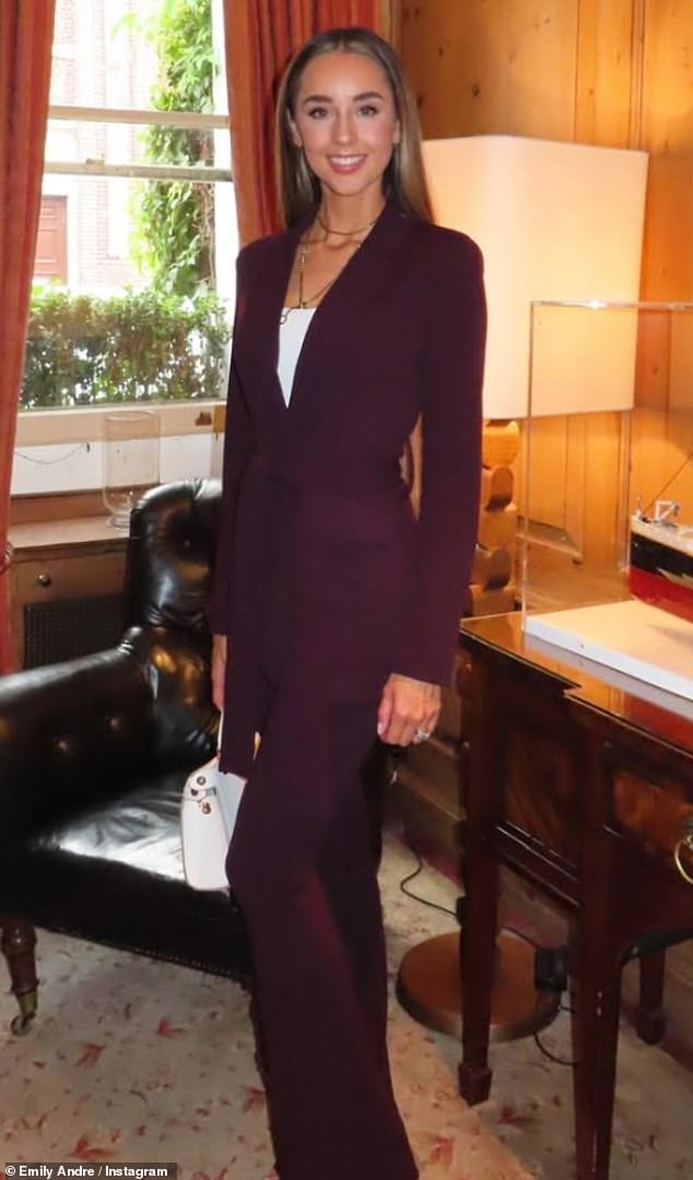 And as he navigates his latest career turn, Emily was his number one fan, looking stunning in a maroon two-piece suit