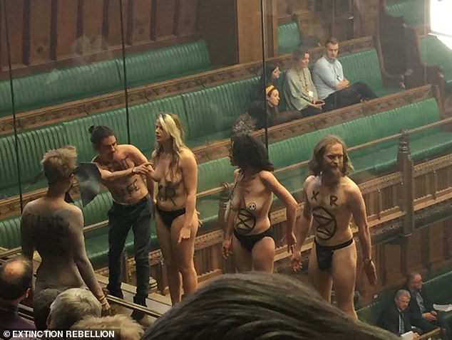 In 2019, a group of semi-naked climate protesters from Extinction Rebellion interrupted a Commons debate on Brexit.