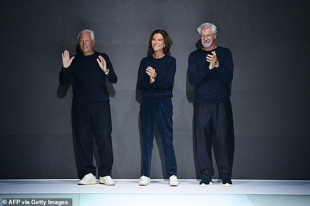 Italian fashion designer Giorgio Armani, his niece Silvana Armani and right-hand man Leo Dell'Orco