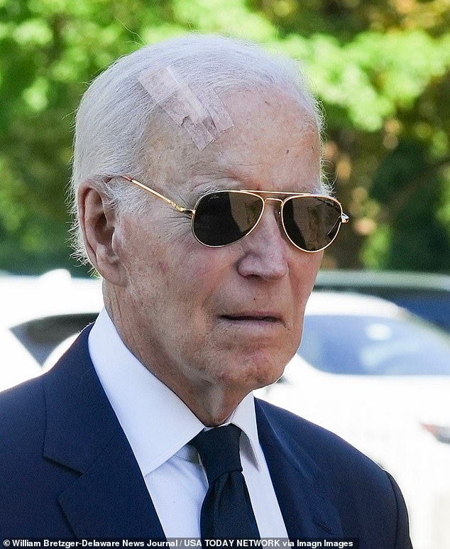In August, Biden was also seen with a bandage covering the same spot on his forehead at the funeral for former governor and U.S. Representative Mike Castle