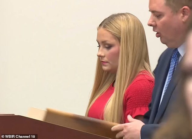 Laken Snelling, 21, sported a pink dress and heavy make-up for her court appearance Tuesday\