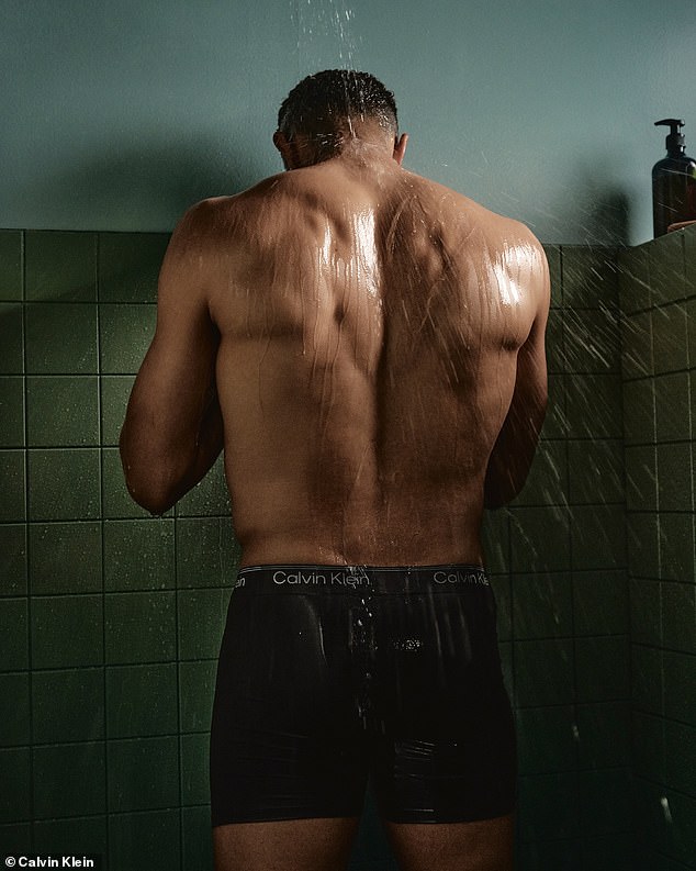 The Real Madrid star was doused in shower water as he modelled in their latest campaign