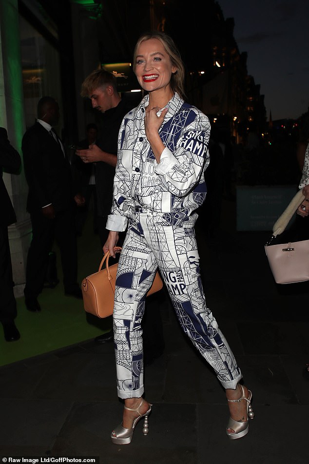 Former Love Island star Laura Whitmore also brought a pop of colour in a gorgeous Longchamp cotton jacket and trousers set
