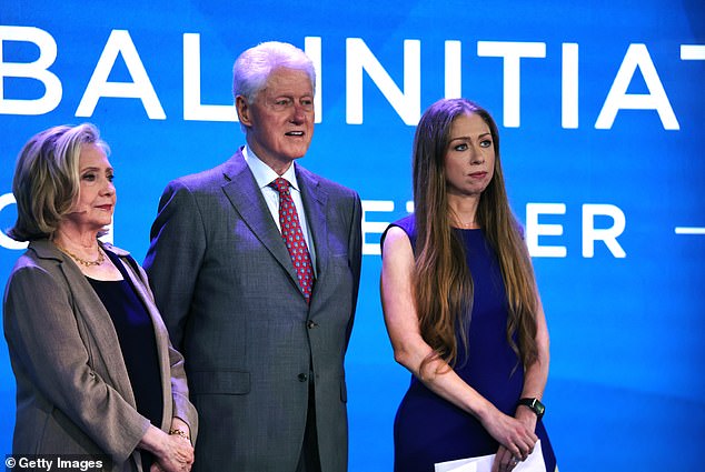 Chelsea's only qualification for office is her last name. (Pictured right with her parents Hillary and Bill in 2022)