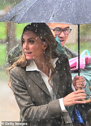 She sheltered from the rain under her umbrella
