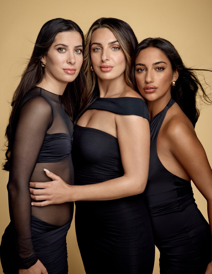 Three "Love Island" finalists in black dresses.