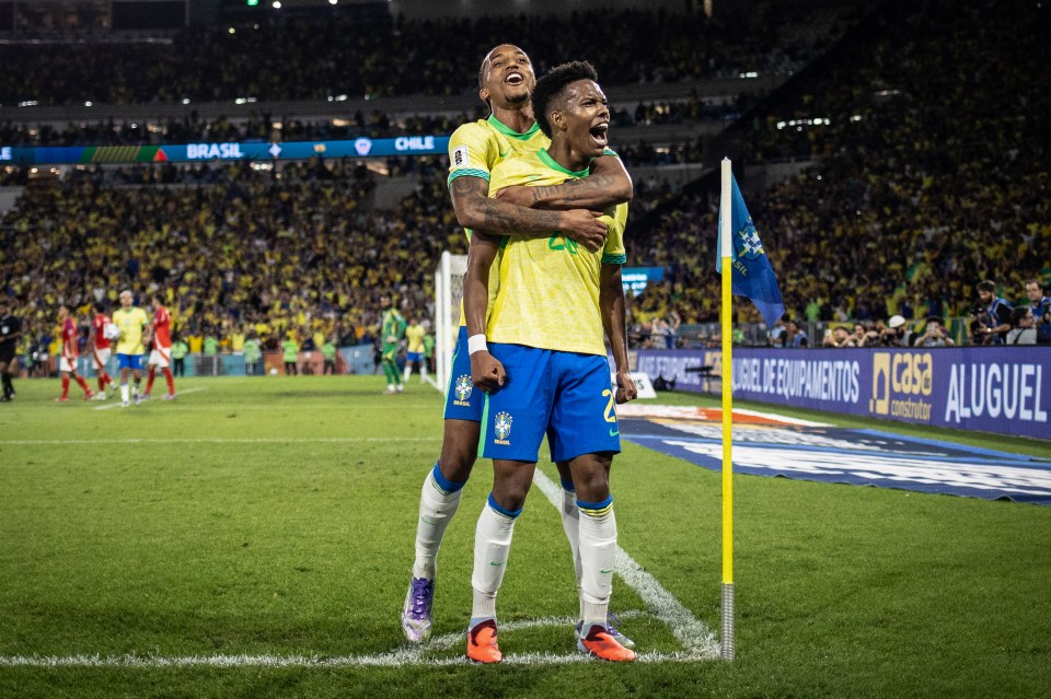 Brazilian soccer players celebrating a goal.