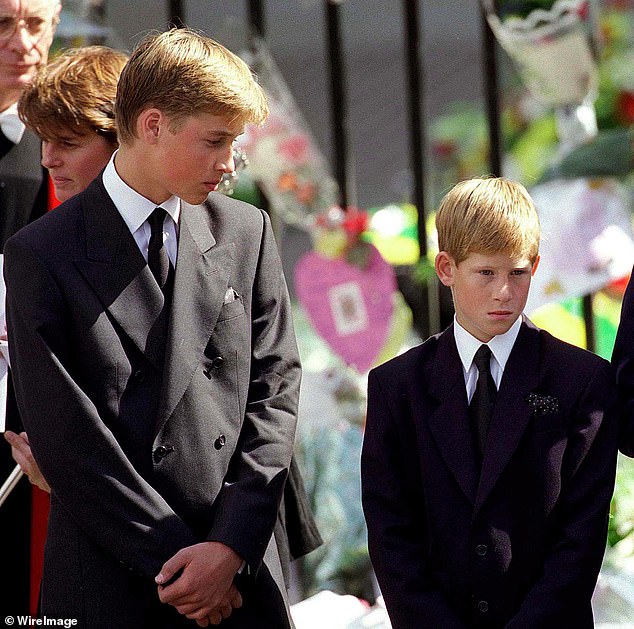 Harry next to his brother at Diana's funeral. The Duke of Sussex wrote that he wanted to be by his brother's side at the ceremony