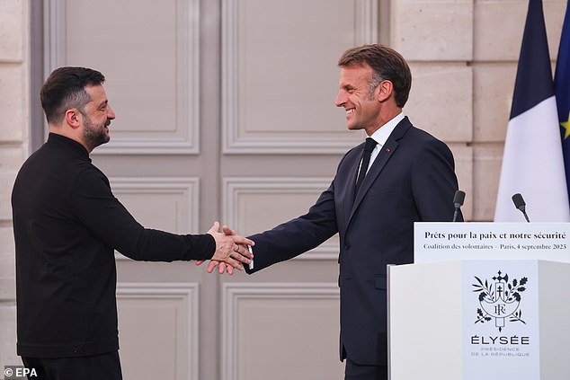Talking about the deal alongside Zelensky on Thursday, French president Emmanuel Macron said: 'We have today 26 countries who have formally committed - some others have not yet taken a position