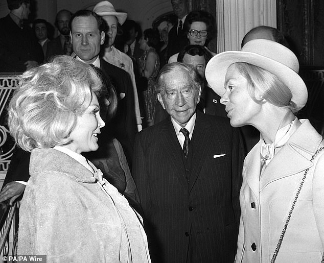 The Duchess of Kent during her visit to Oxfam's Mayfair Fair at Grosvenor House, where she met the Fair's President, Mr Paul Getty, the American oil millionaire, and his guest, Hollywood actress, Zsa Zsa Gabor, in May 1972