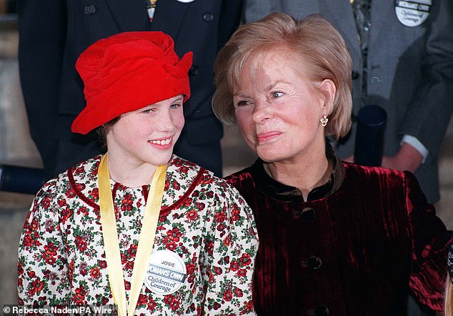 The Duchess of Kent with Josie Russell, then nine, who survived a horrific hammer attack in which her mother and sister both died, during a photocall for the Children of Courage Awards at Westminster Abbey in 1996