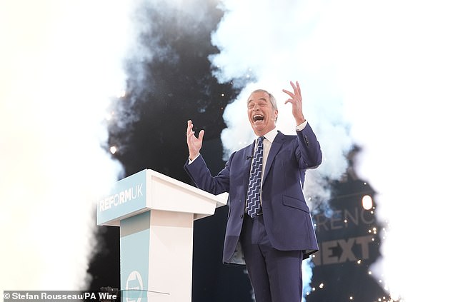 Mr Farage brought his speech forward by three hours from its previously-scheduled time after news broke of Ms Rayner's bombshell departure from the Government