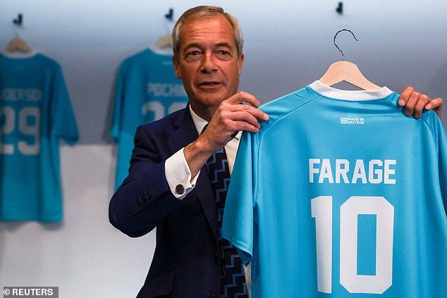 Opening his speech, Mr Farage had told Reform members they are 'all ships rising on a turquoise tide, headed ever closer towards winning the next general election'