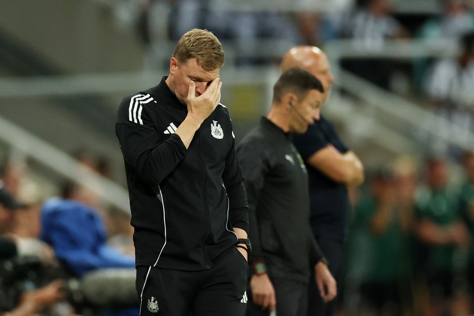 Eddie Howe, manager of Newcastle United, reacting during a match.