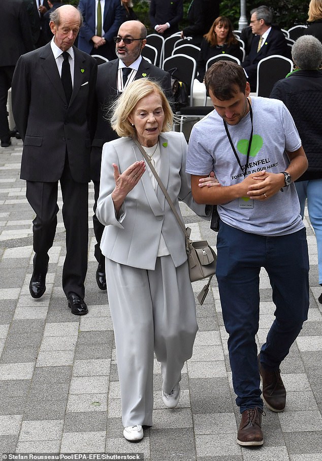 The Duke and Duchess of Kent attend a memorial service at the base of Grenfell Tower in tribute to victims of the Grenfell Tower in June 2018