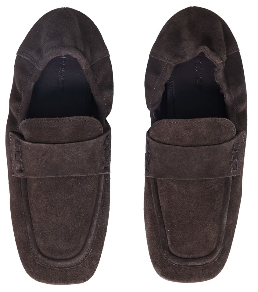 Pair of brown suede loafers.