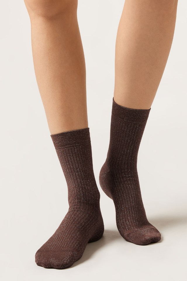 Brown socks with subtle glitter.