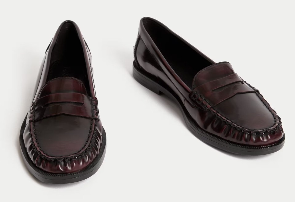 Pair of burgundy leather loafers.
