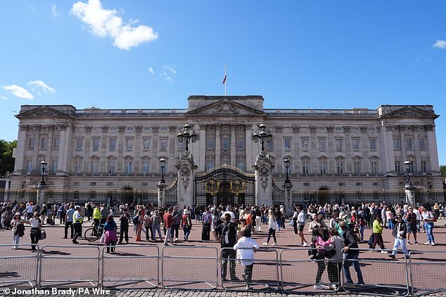 The Union flag flies at half mast over Buckingham Palace in tribute on Friday afternoon