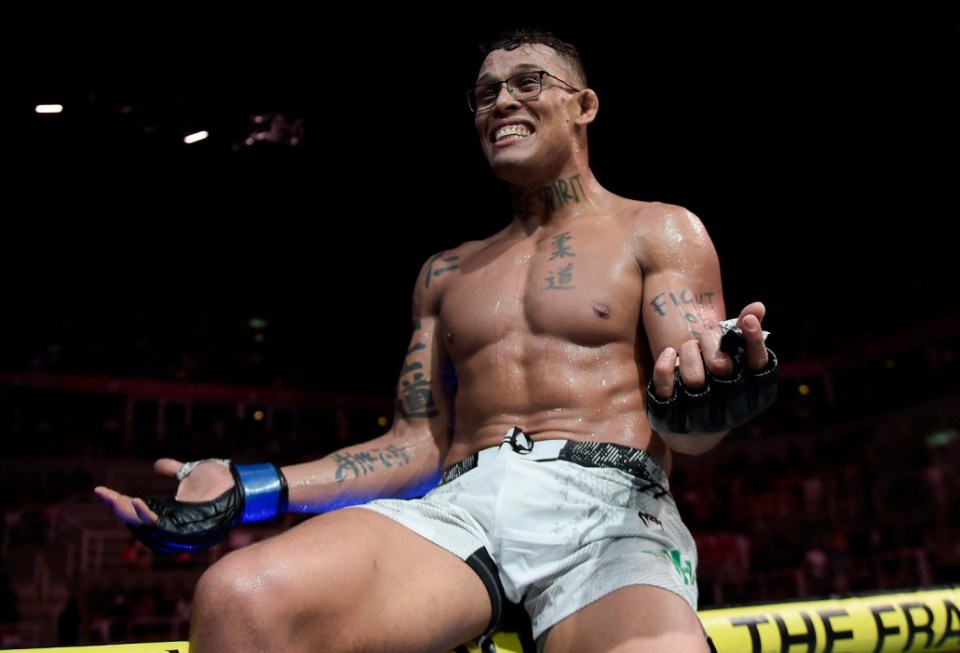 Caio Borralho celebrates his UFC 301 victory.