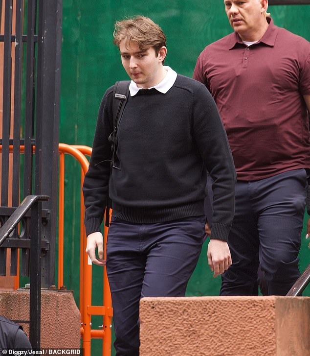 Barron Trump was pictured leaving class at NYU's Stern School of Business on May 7