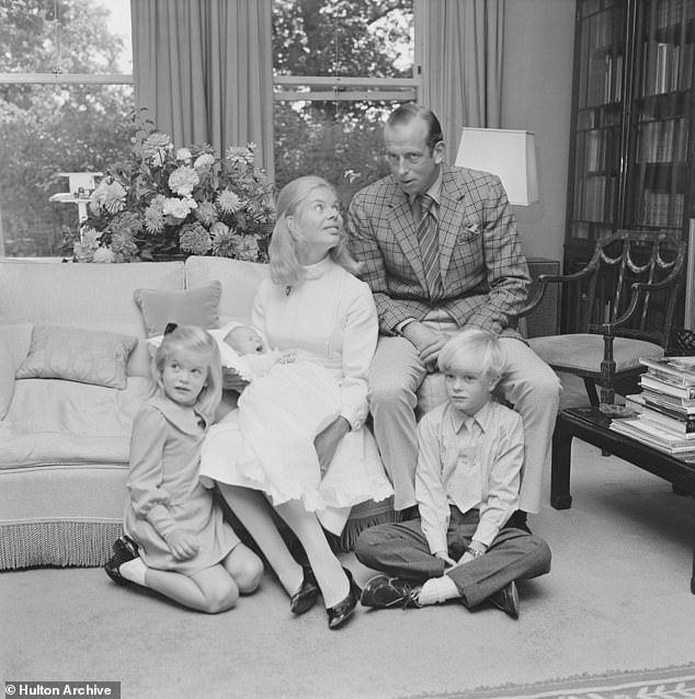 The duchess’s happy family life with their children, rewarding charity work and the music which always filled their home, was soon overshadowed by what at first looked to be a blessing. Pictured: the Duke and Duchess of Kent with their children George Windsor, Helen Windsor (now Helen Taylor) and don Nicholas Windsor in September 1970
