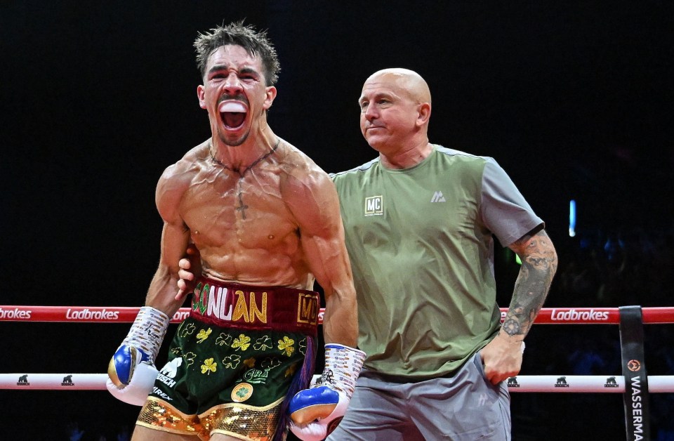 Michael Conlan celebrating a boxing victory.