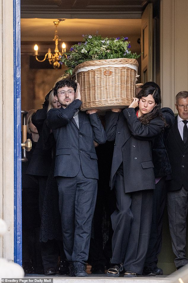 Sylvia's pop star granddaughter Eliza Doolittle (R) carried her coffin out of St. Marylebone Church in London