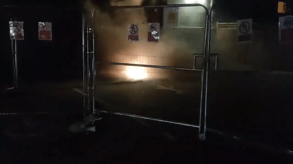 Flares near a migrant hotel.
