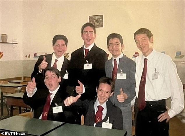 British-born Acutis (top left), pictured with his classmates at the Tommaseo Institute in Milan