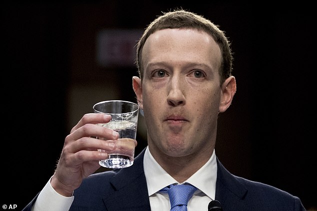Trump seemed to laugh off Zuckerberg's confession and told First Lady Melania Trump that the Meta CE0 wasn't prepared (Pictured: Zuckerberg testifying before Congress in a hearing on Facebook's use of data during the 2016 election)