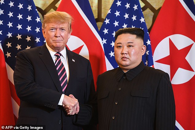 The audacious plot unfolded in early 2019 as Trump was locked in high-stakes nuclear talks with Kim Jong Un, shortly before the first of two face-to-face meetings with Kim in Vietnam (pictured)