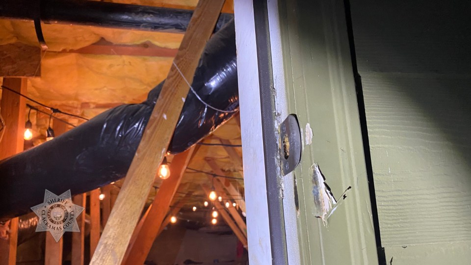 Damaged crawl space access door.