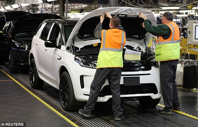 Earlier this week Jaguar Land Rover was hit by a 'cyber incident' that crippled its manufacturing plants and delivery systems (pictured: workers on the assembly line)