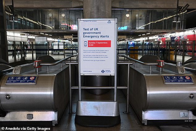 Tube stations have provided warning signs for underground users regarding the warning alert coming tomorrow afternoon