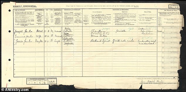 Meanwhile his great-great-grandfather Joseph Jenks worked a chauffeur in 1920s Berkshire (England Census record of Joseph Jenks pictured)