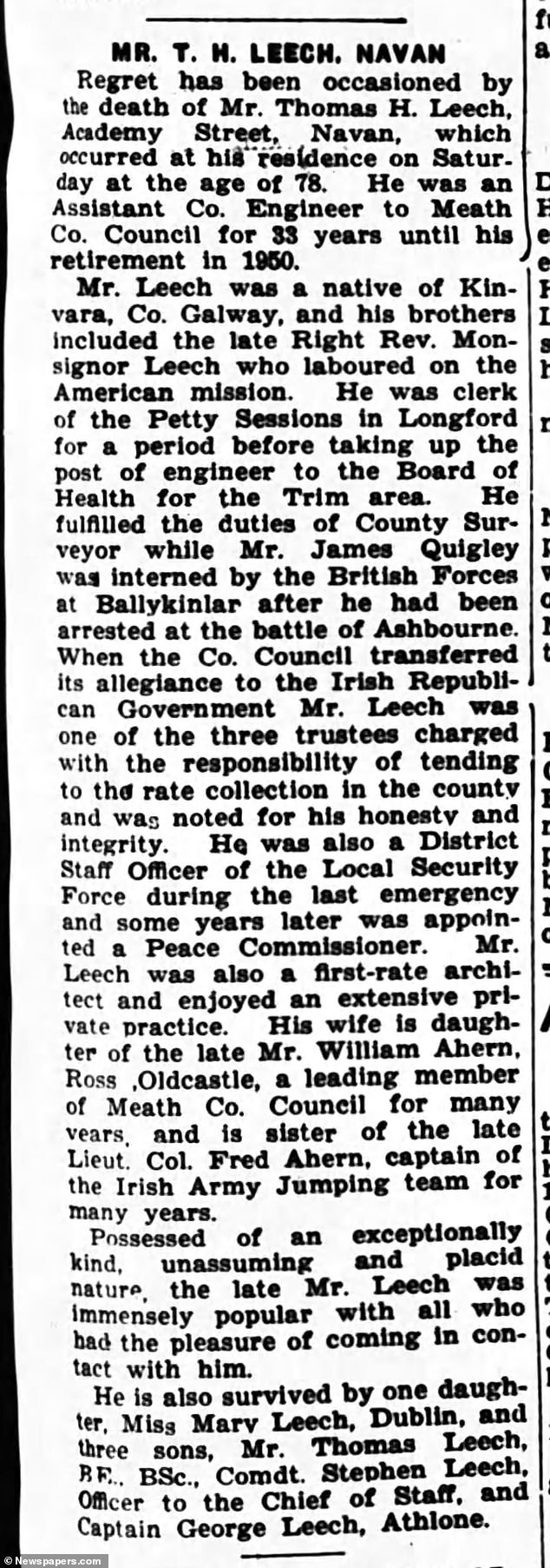 Thomas, who died in 1962, was an Irish peace commissioner known for his honesty and integrity, and may well have inspired one of Branson¿s iconic speeches (death notice pictured)