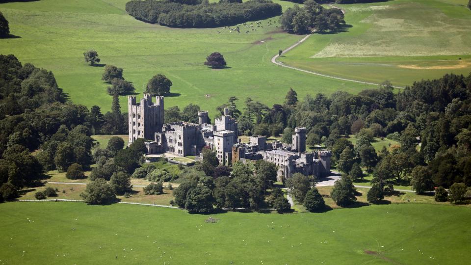 Aerial view of Penrhyn Castle.