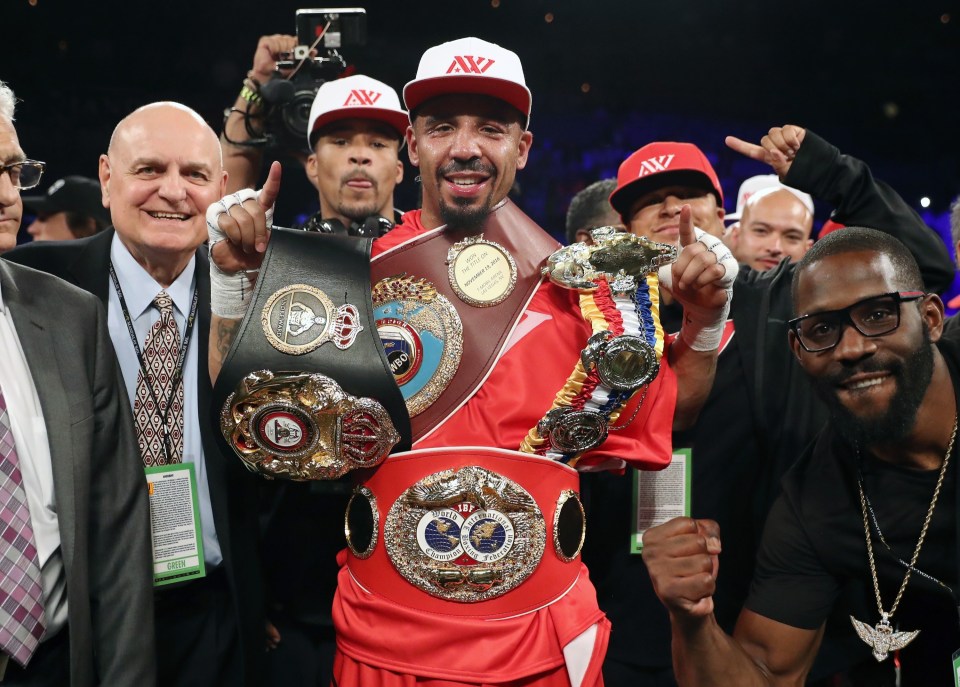 Andre Ward celebrates after winning a light heavyweight championship bout.